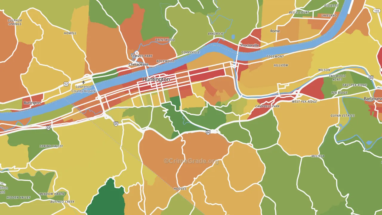 Huntington, WV Map of Theft Rates