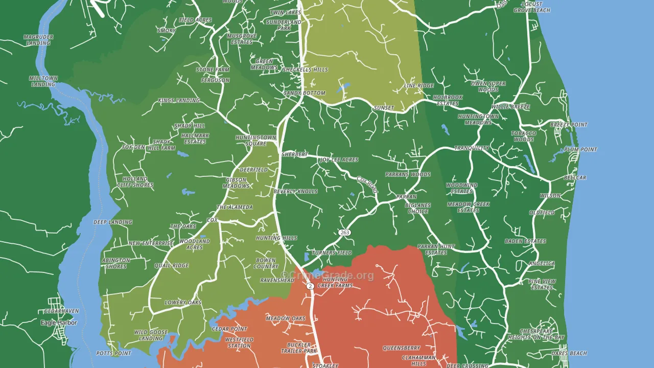 Huntingtown, MD Map of Theft Rates