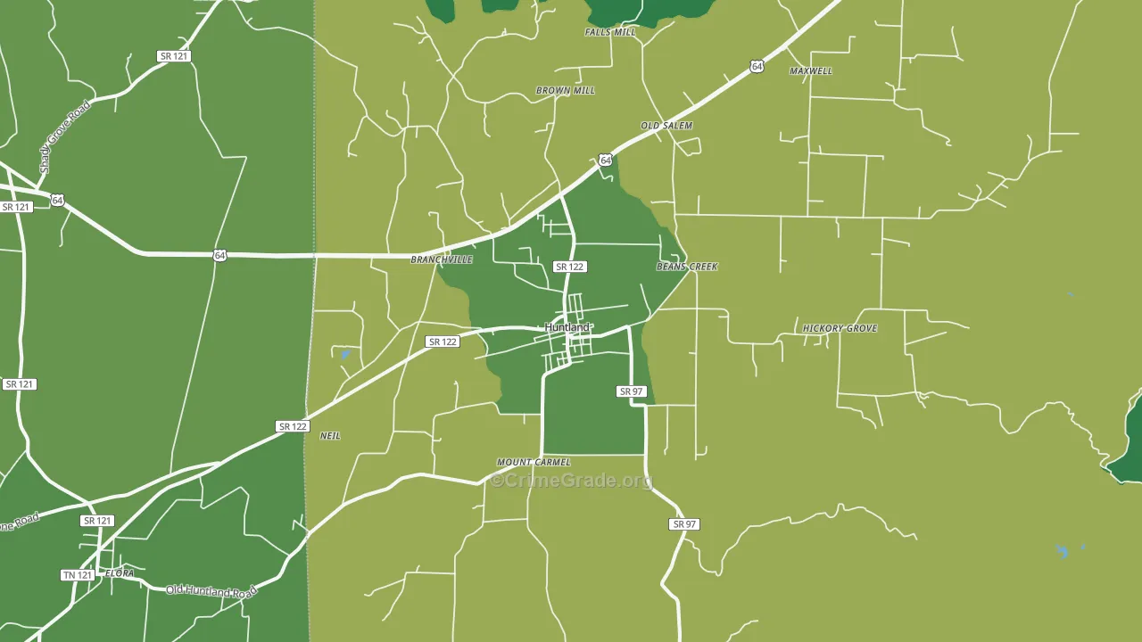 Huntland, TN Map of Theft Rates