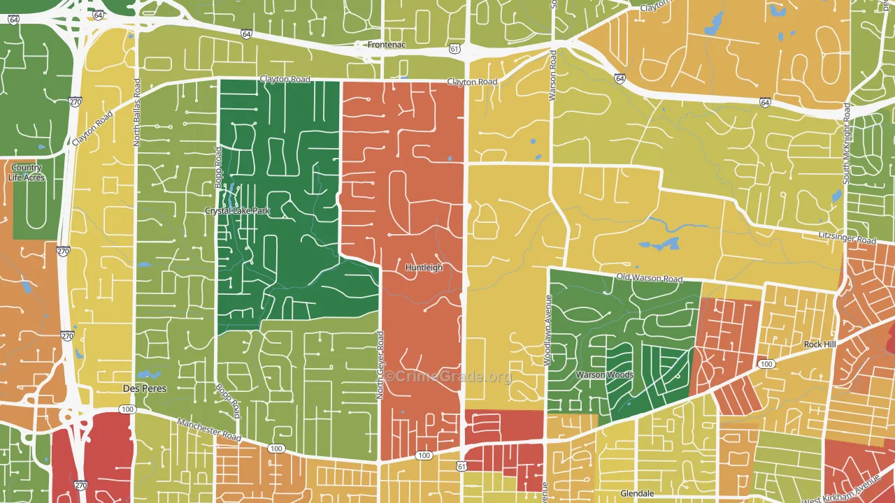 Huntleigh, MO Map of Theft Rates