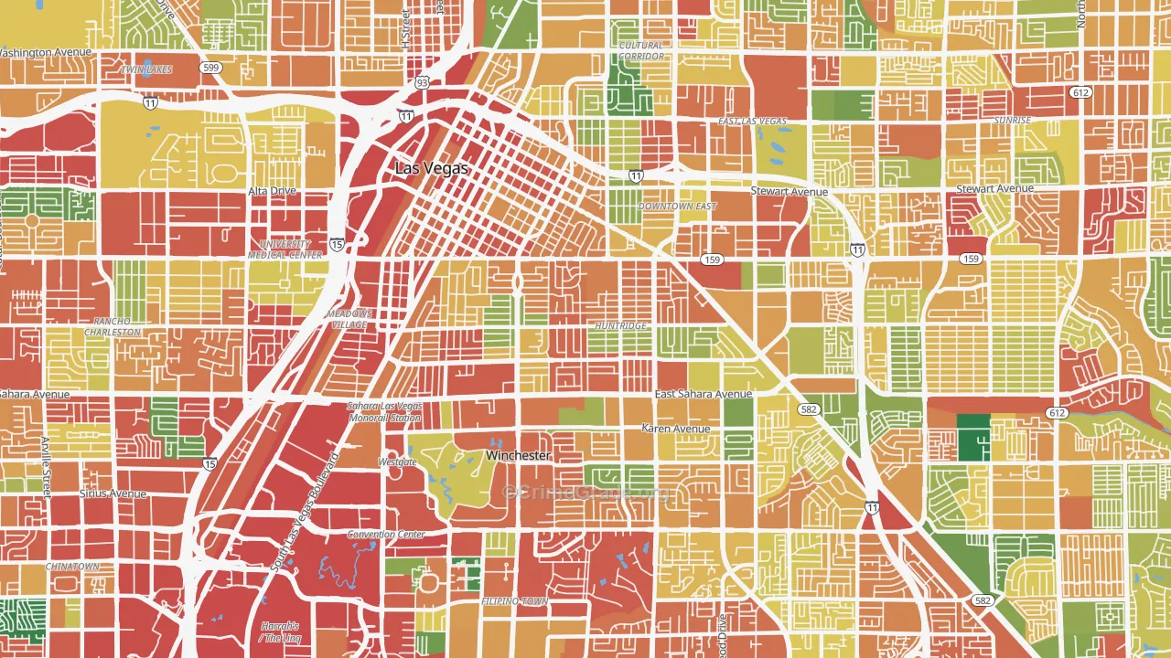 Huntridge, Las Vegas, NV Map of Theft Rates