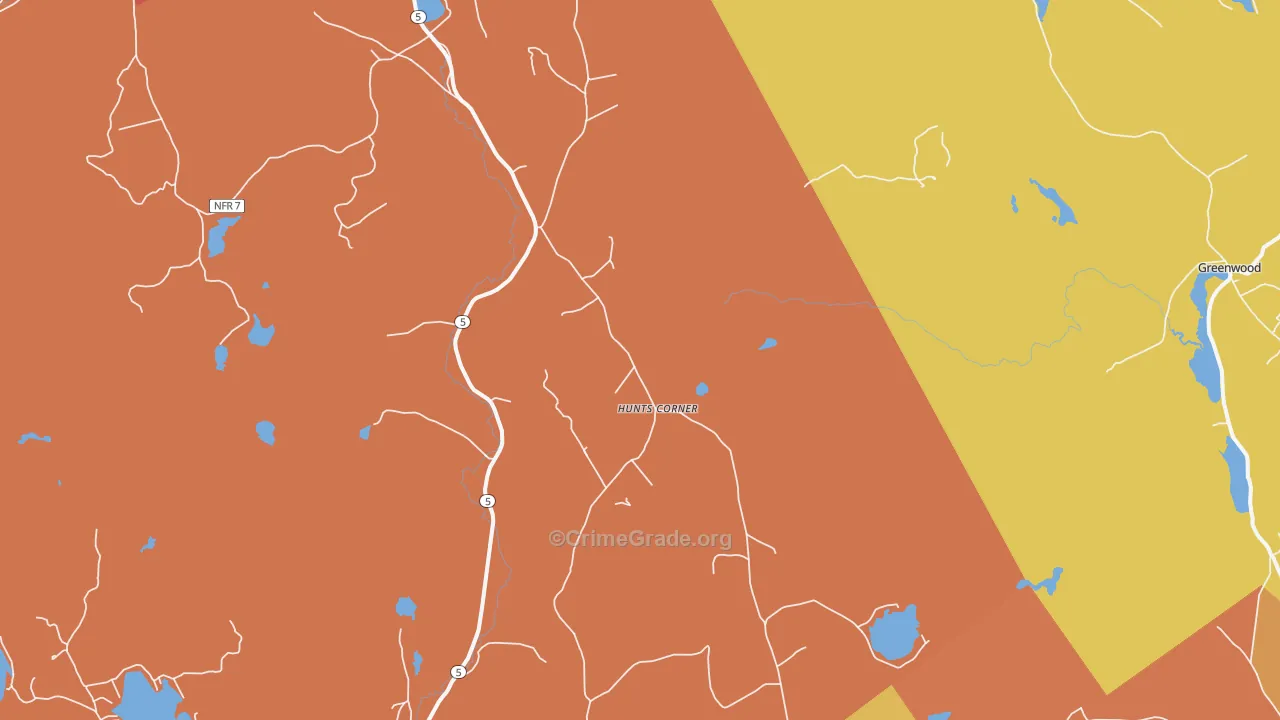 Hunts Corner, ME Map of Theft Rates