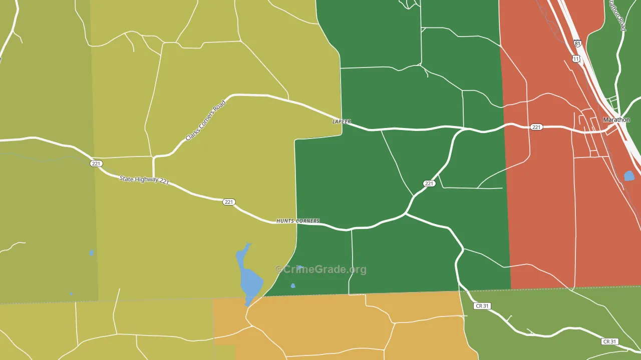 Hunts Corners, NY Map of Theft Rates