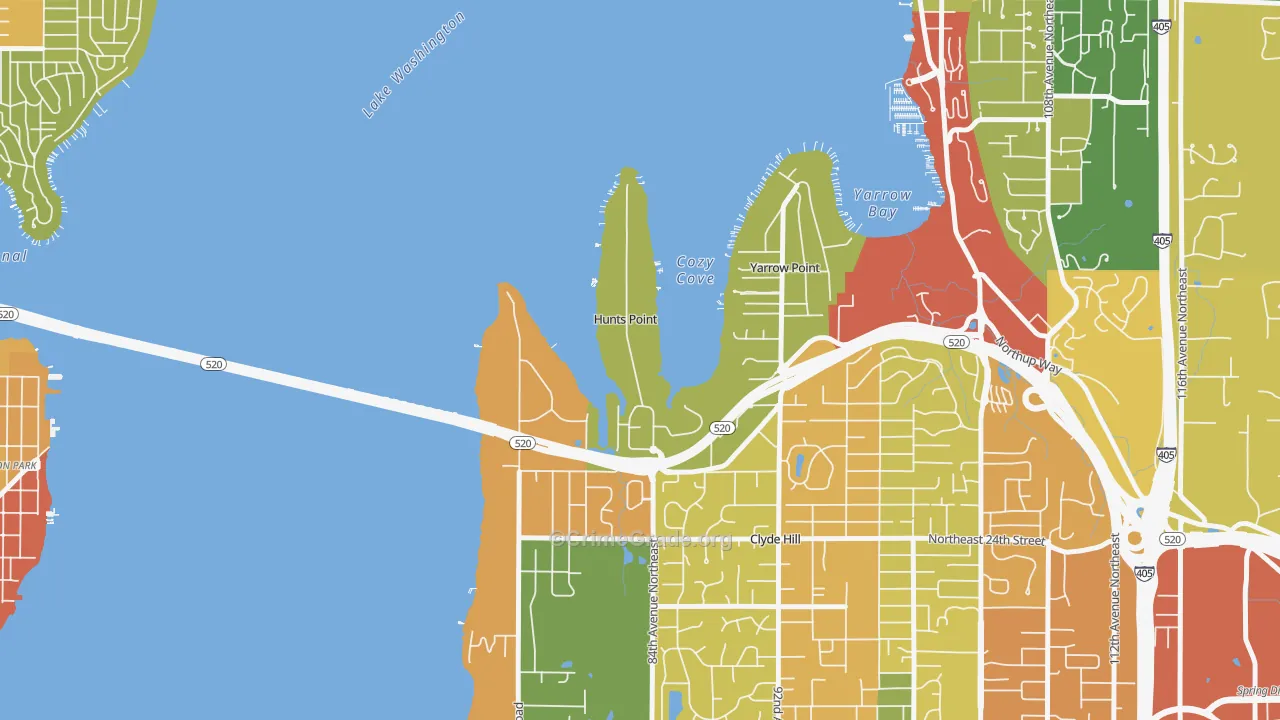 Hunts Point, WA Map of Theft Rates