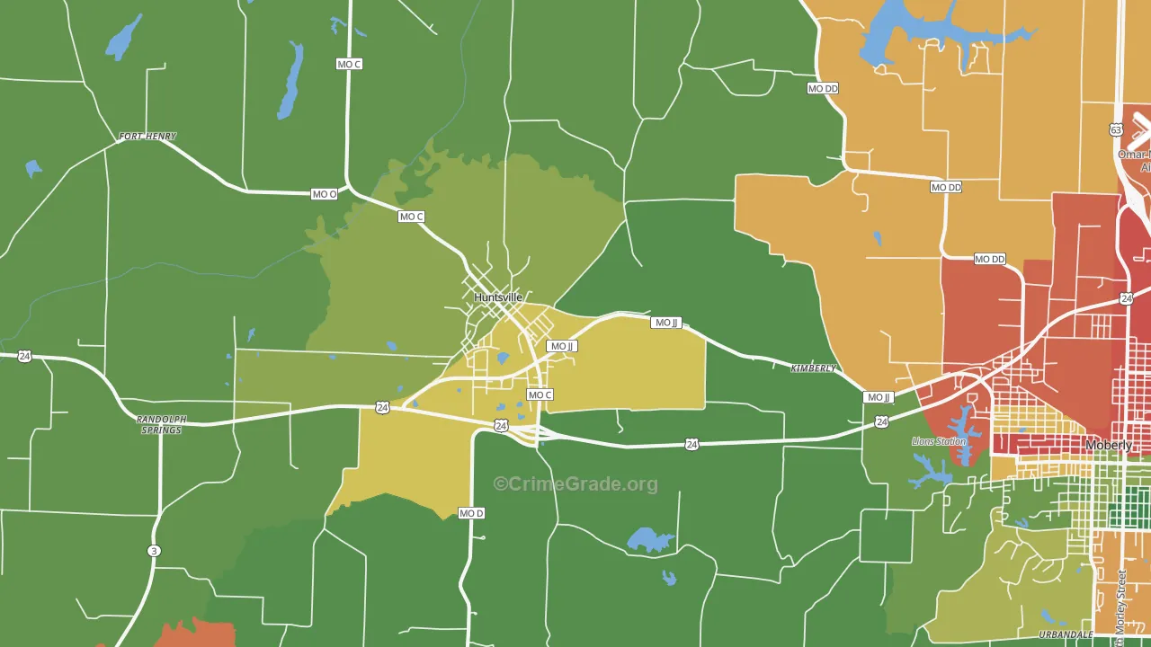 Huntsville, MO Map of Theft Rates