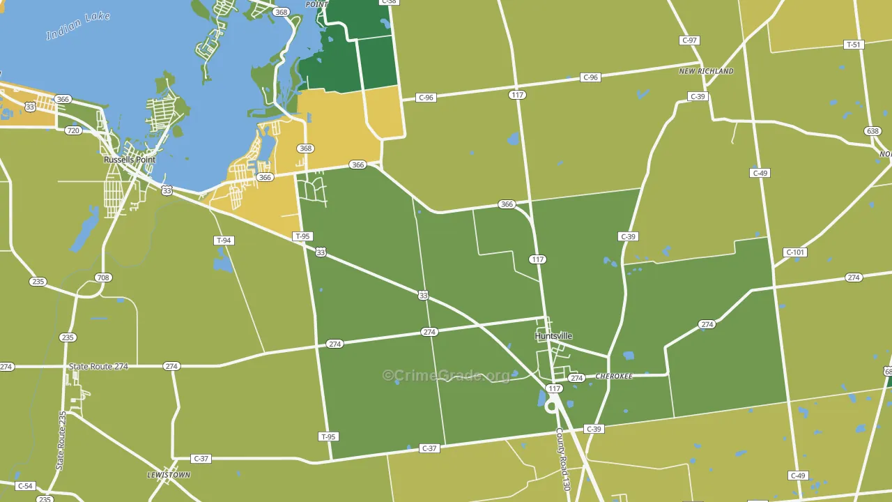 Huntsville, OH Map of Theft Rates