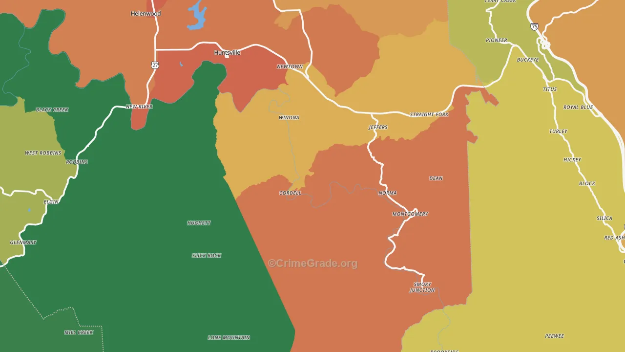 Huntsville, TN Map of Theft Rates