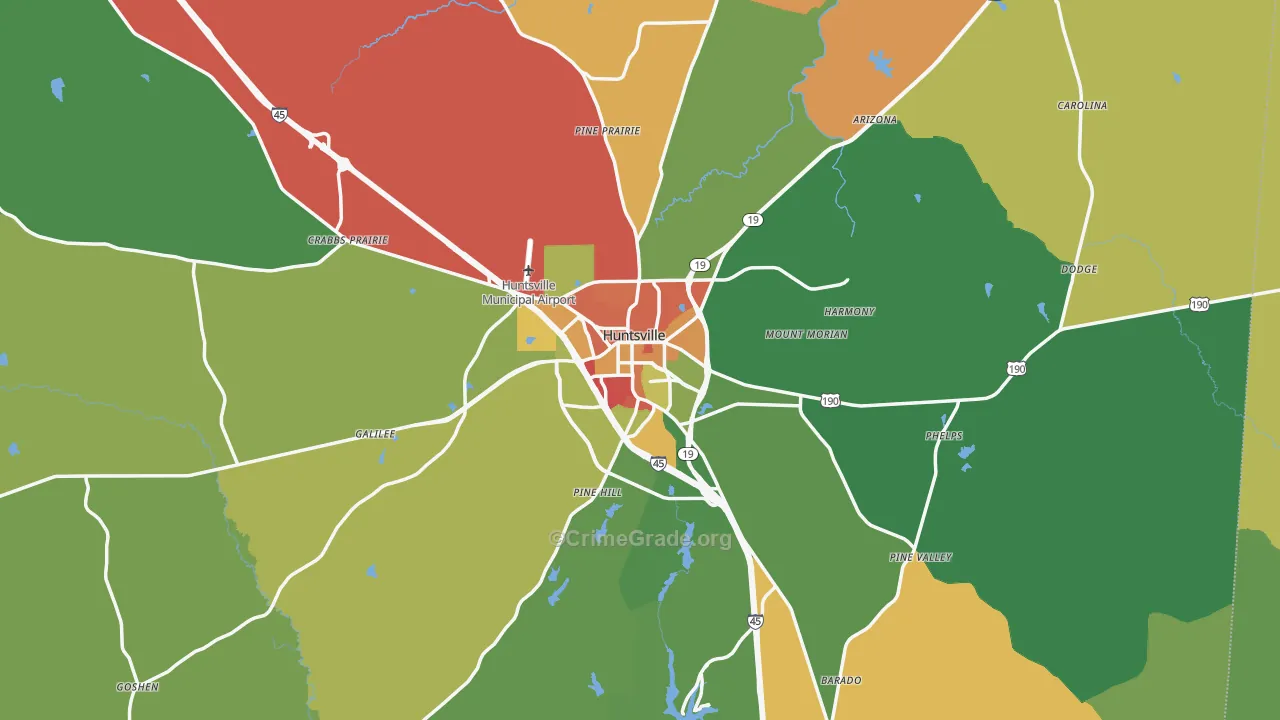 Huntsville, TX Map of Theft Rates