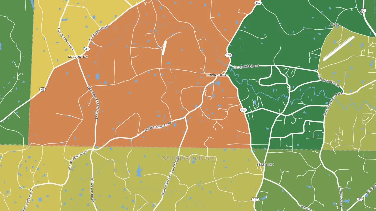 Hurdle Mills, NC Map of Theft Rates