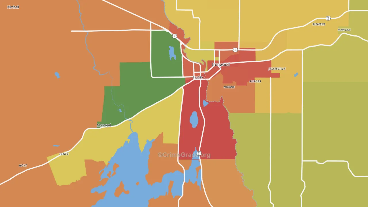 Hurley, WI Map of Theft Rates