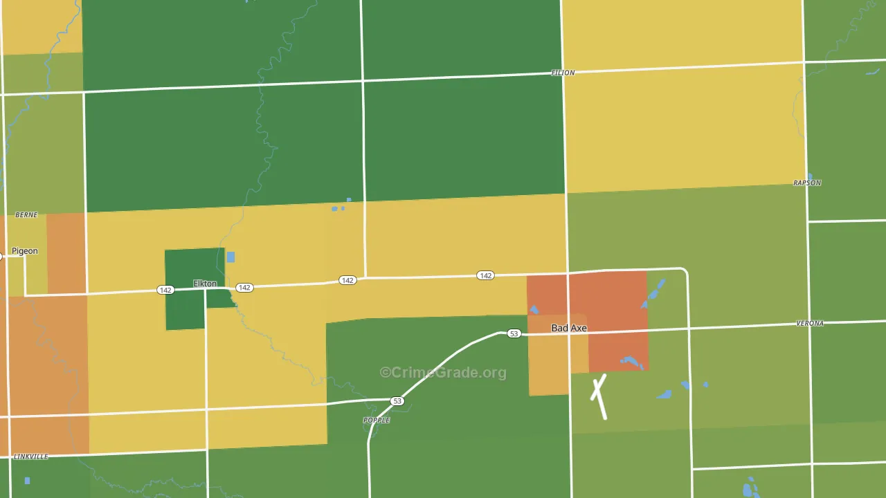 Huron County, MI Map of Theft Rates