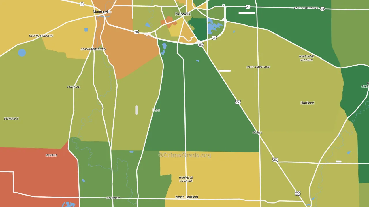 Huron County, OH Map of Theft Rates