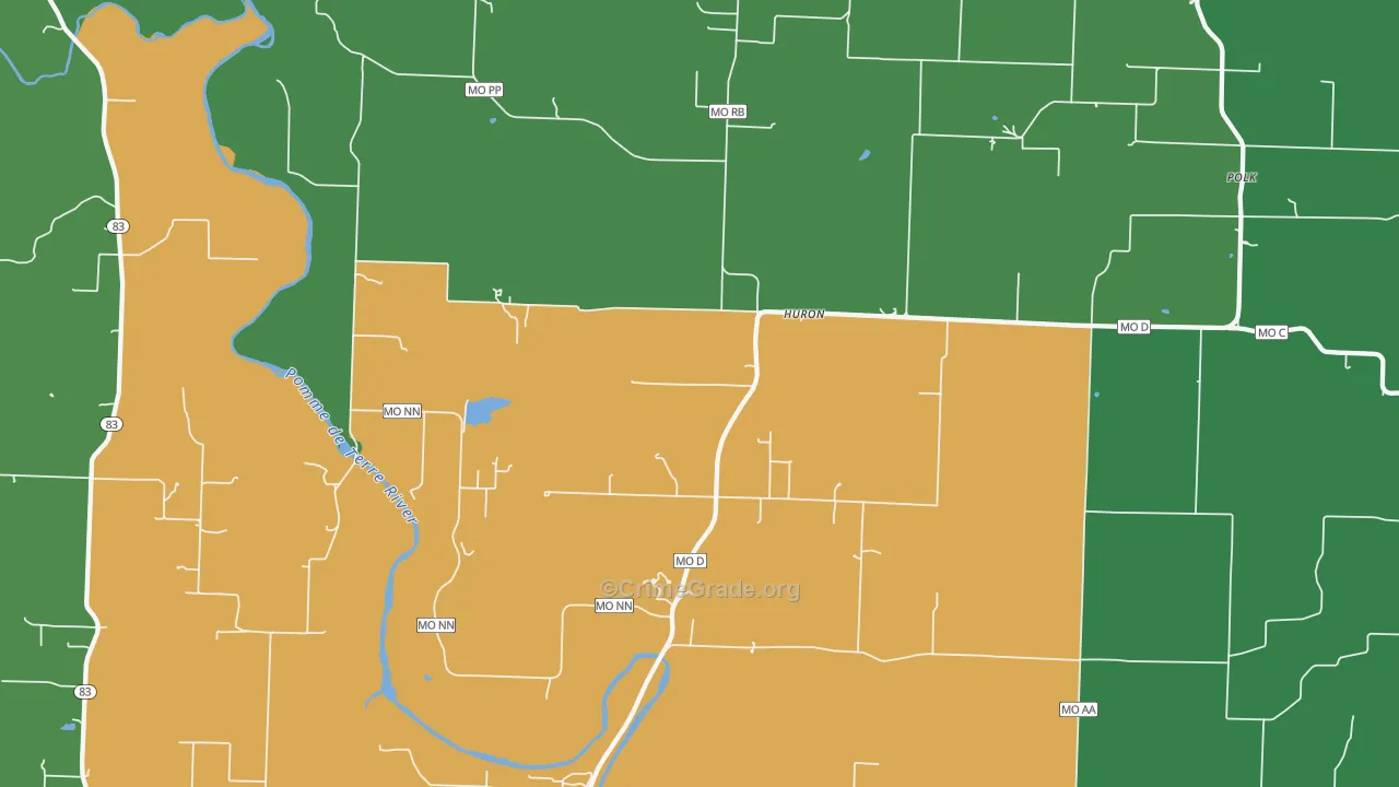 Huron, MO Map of Theft Rates