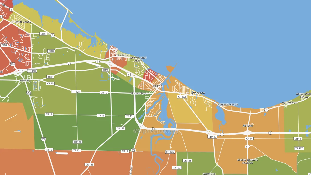 Huron, OH Map of Theft Rates