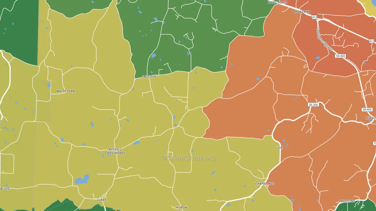 Huron, TN Map of Theft Rates