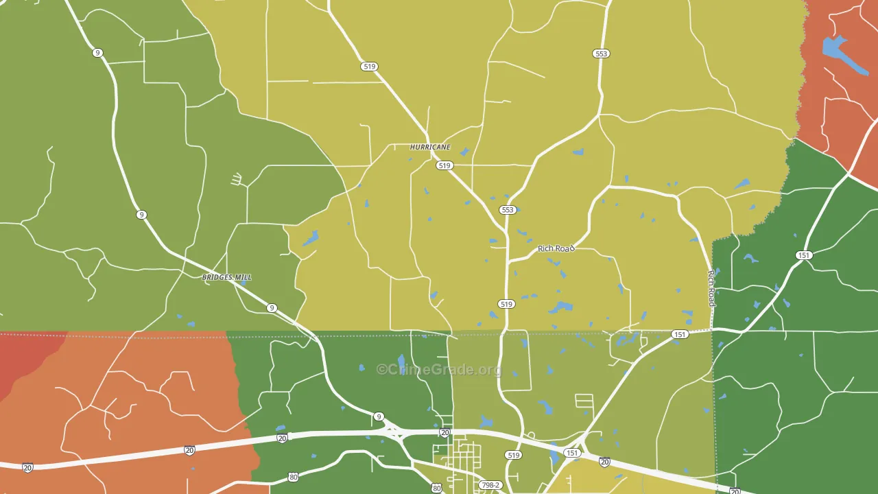Hurricane, LA Map of Theft Rates