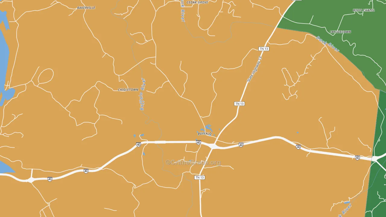 Hurricane Mills, TN Map of Theft Rates