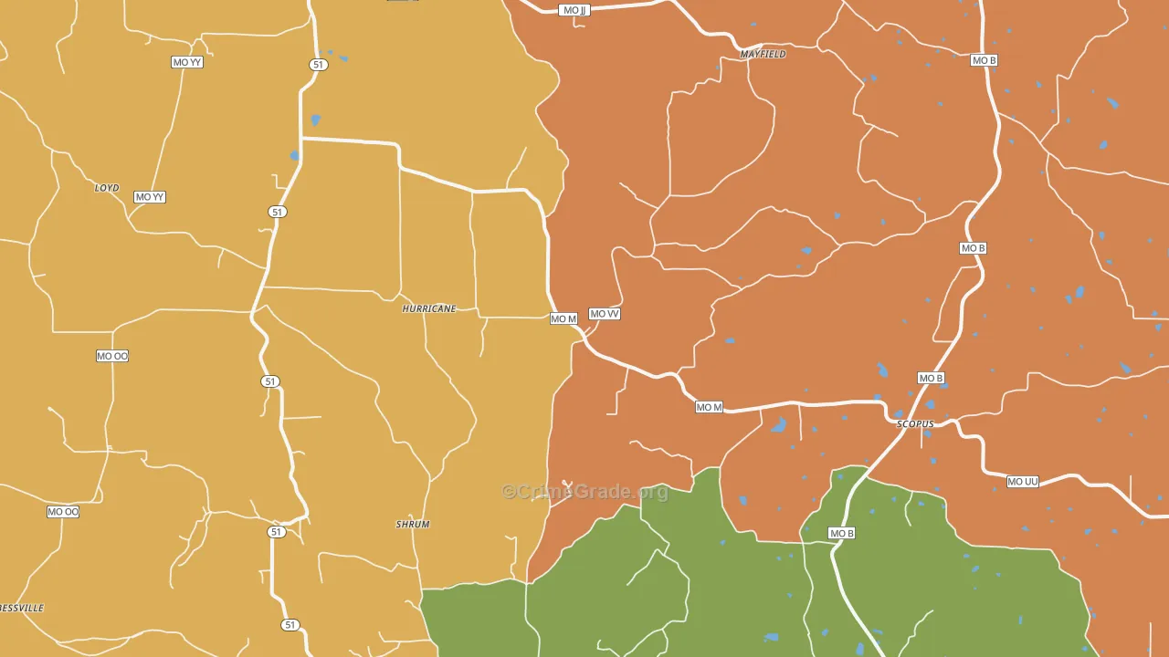Hurricane, MO Map of Theft Rates