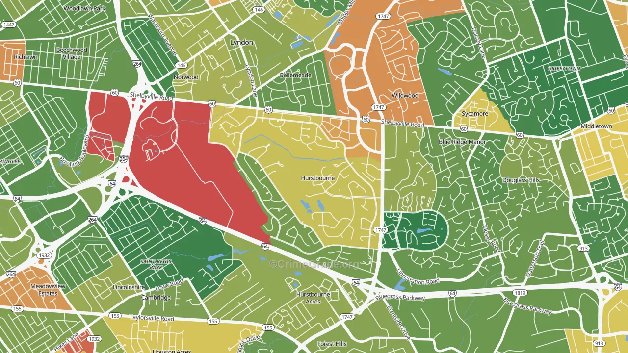 Hurstbourne, KY Map of Theft Rates