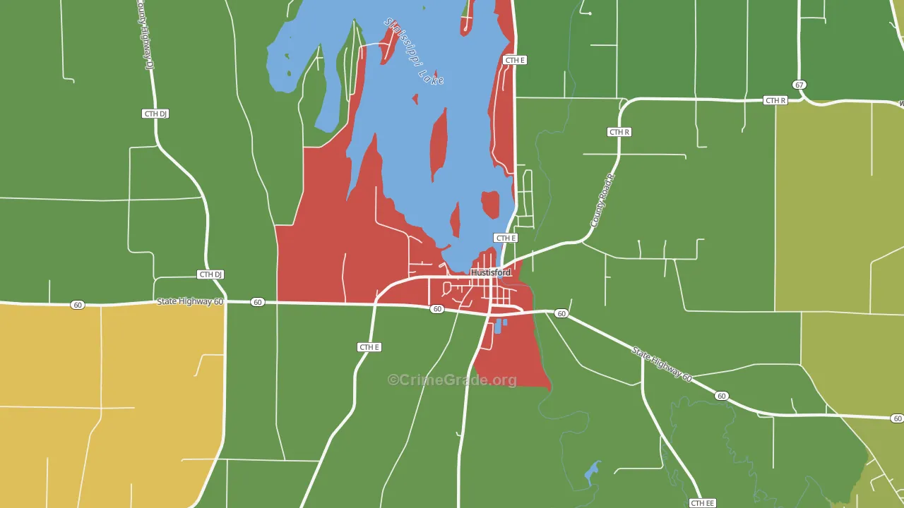 Hustisford, WI Map of Theft Rates