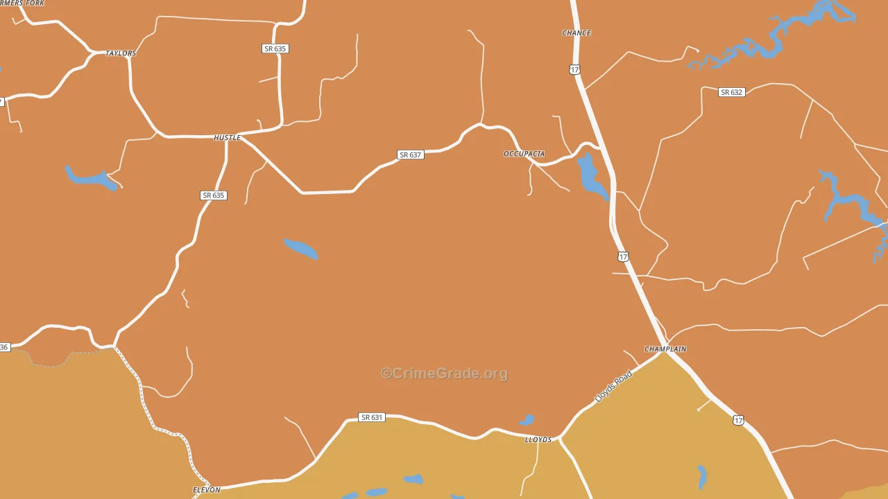 Hustle, VA Map of Theft Rates