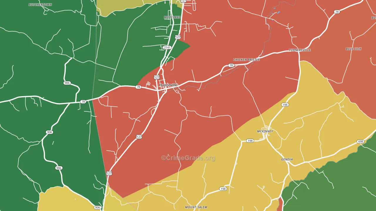 Hustonville, KY Map of Theft Rates
