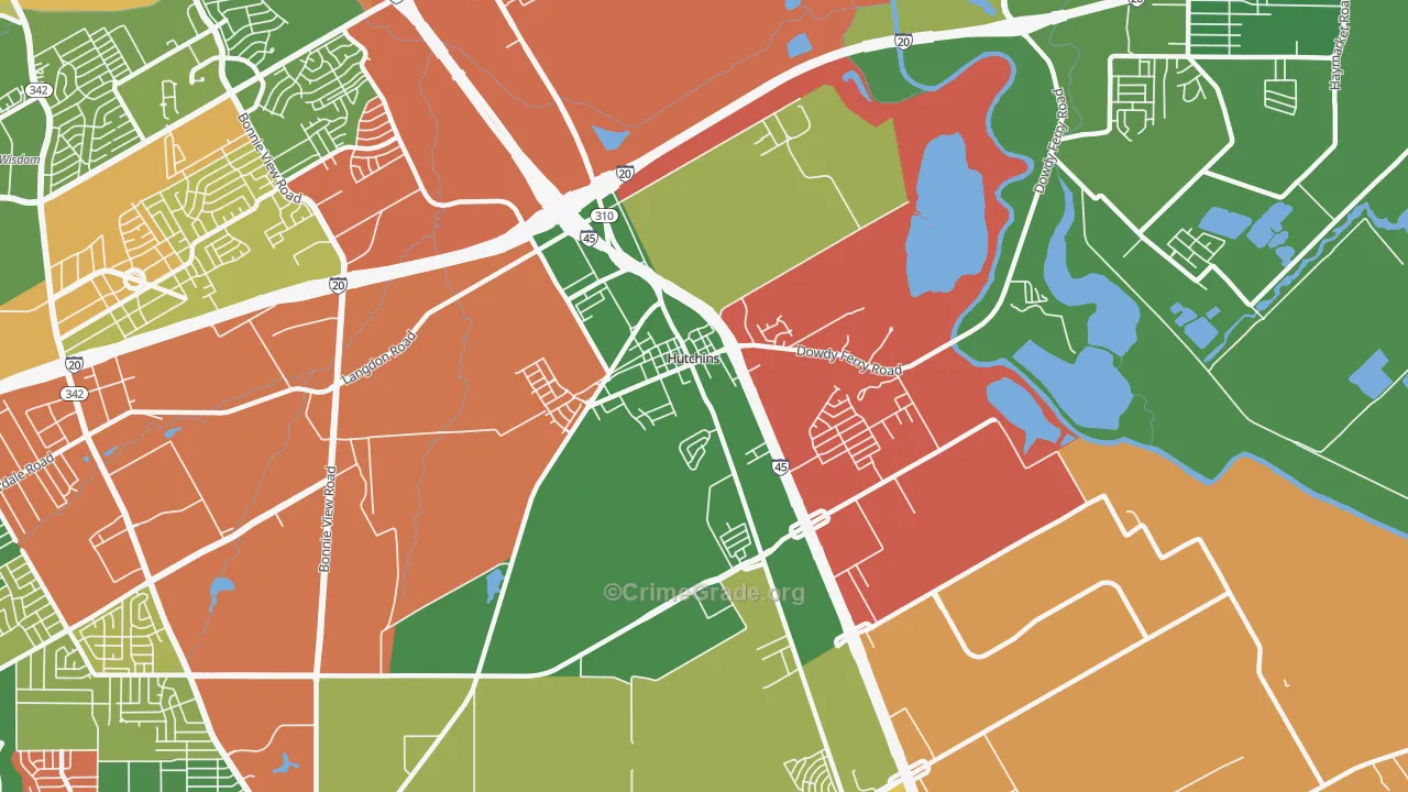 Hutchins, TX Map of Theft Rates