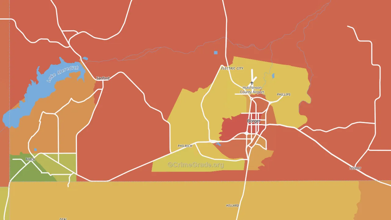 Hutchinson County, TX Map of Theft Rates