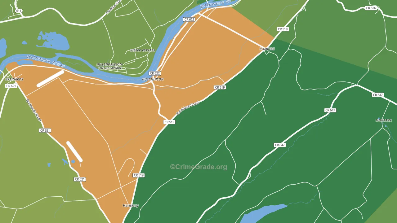 Hutchinson, NJ Map of Theft Rates