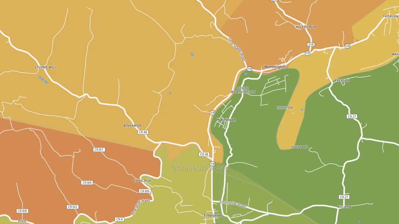 Hutchinson, WV Map of Theft Rates