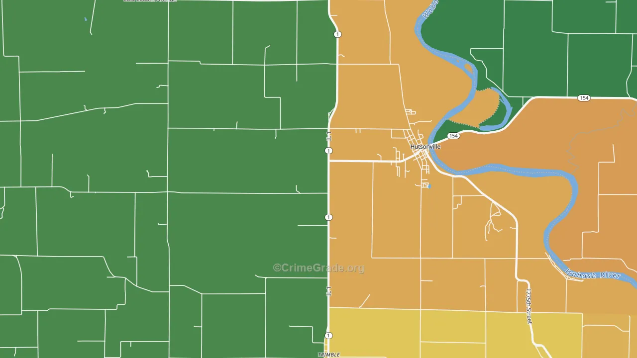 Hutsonville, IL Map of Theft Rates
