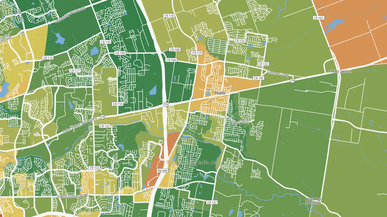 Hutto, TX Map of Theft Rates