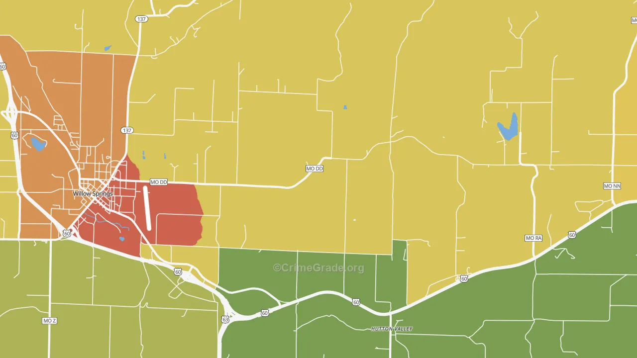 Hutton Valley, MO Map of Theft Rates