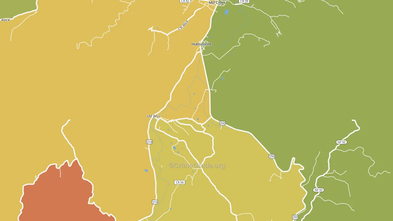 Huttonsville, WV Map of Theft Rates