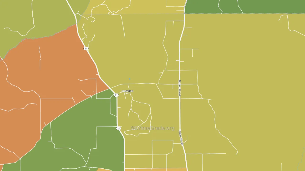 Huxford, AL Map of Theft Rates