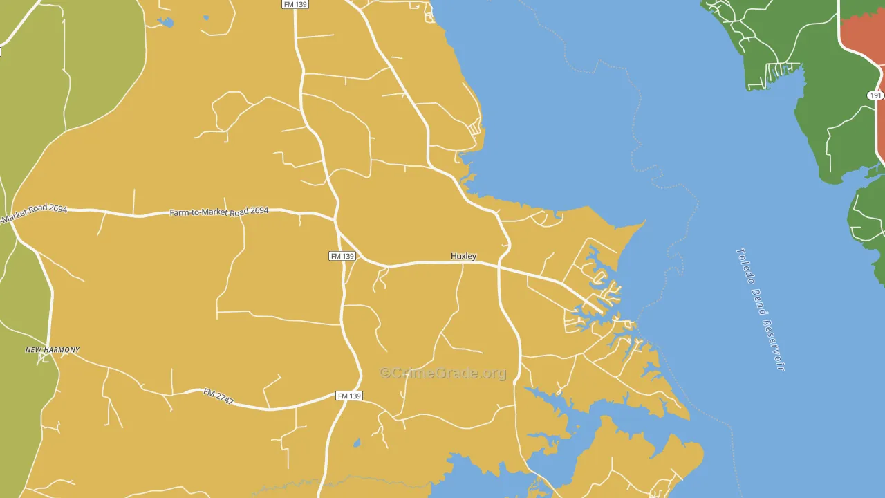 Huxley, TX Map of Theft Rates