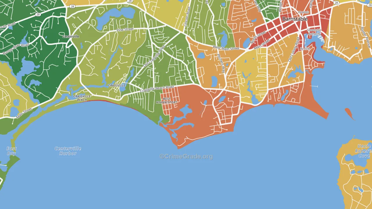 Hyannis Port, MA Map of Theft Rates