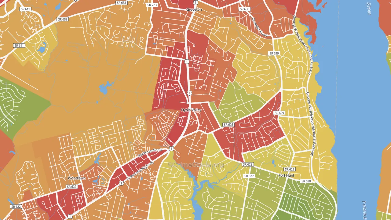 Hybla Valley, Alexandria, VA Map of Theft Rates