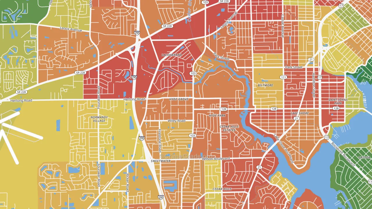Hyde Park, Jacksonville, FL Map of Theft Rates