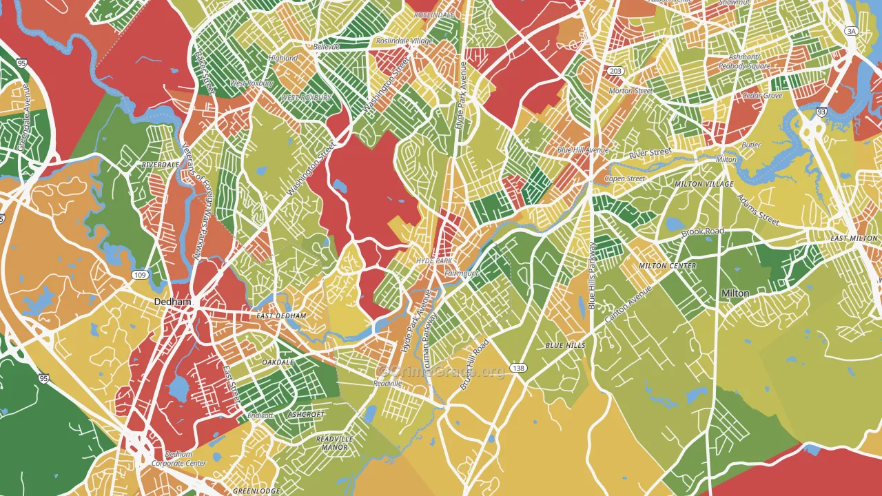Hyde Park, MA Map of Theft Rates