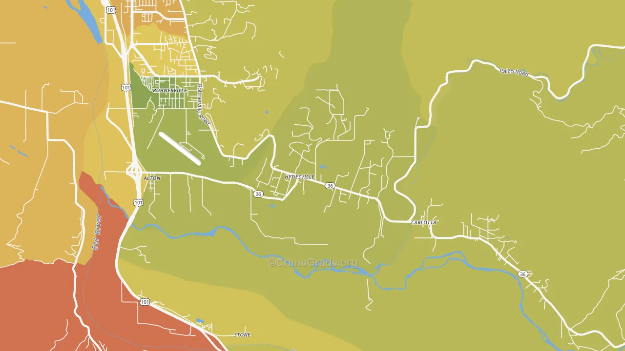 Hydesville, CA Map of Theft Rates
