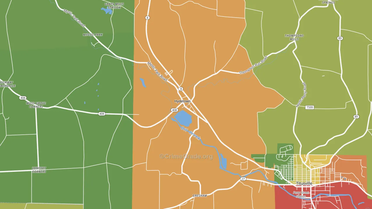 Hydetown, PA Map of Theft Rates