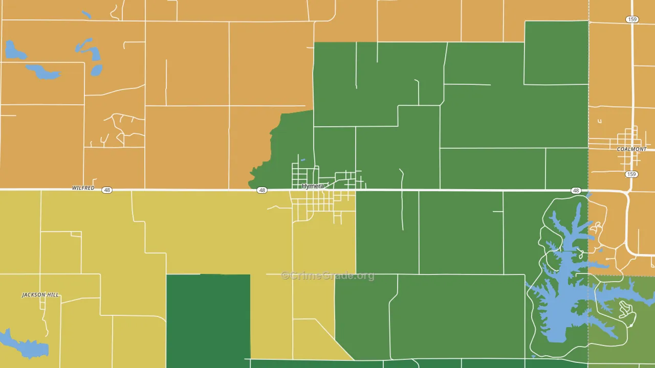 Hymera, IN Map of Theft Rates