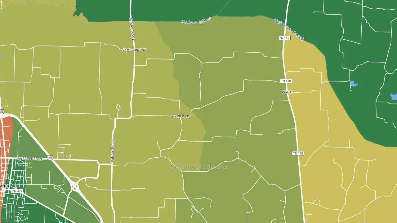 Hyndsver, TN Map of Theft Rates