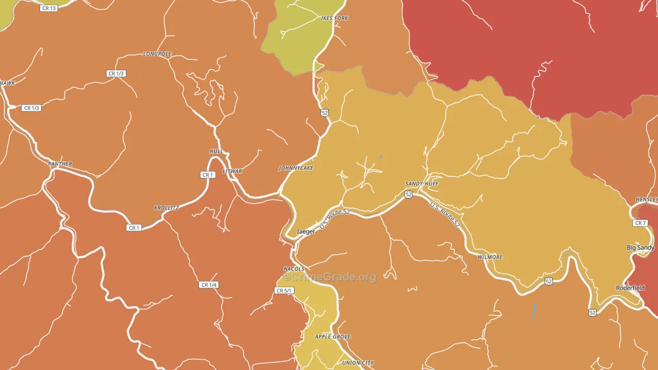 Iaeger, WV Map of Theft Rates