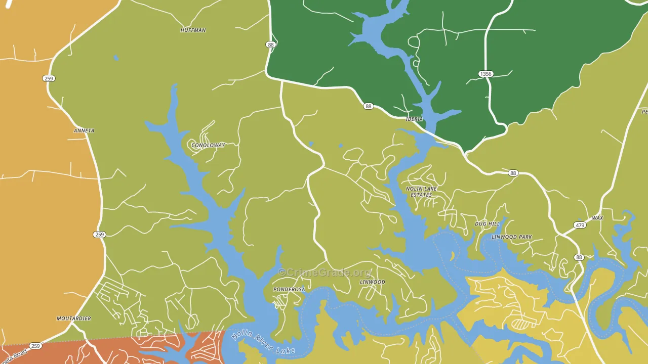 Iberia, KY Map of Theft Rates