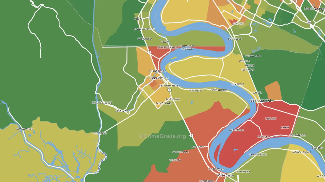Iberville Parish, LA Map of Theft Rates