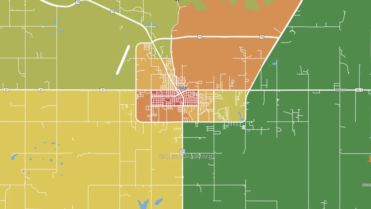 Idabel, OK Map of Theft Rates