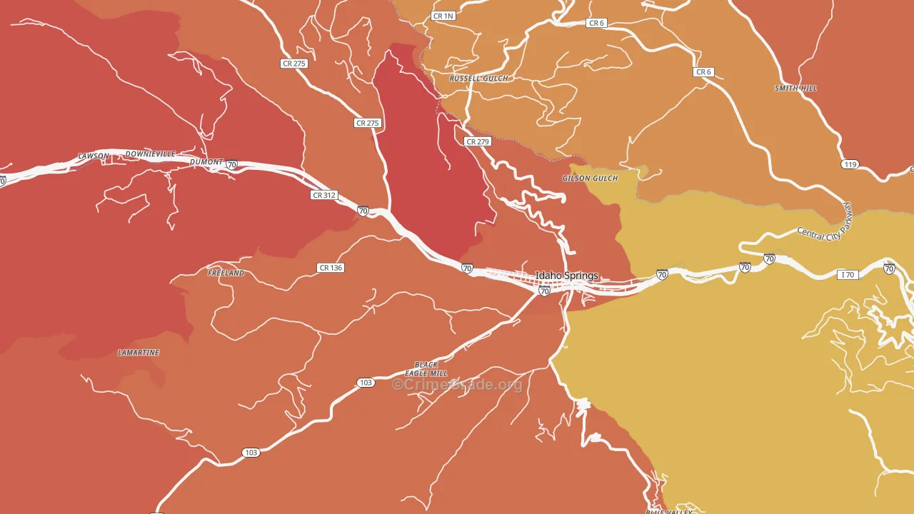 Idaho Springs, CO Map of Theft Rates