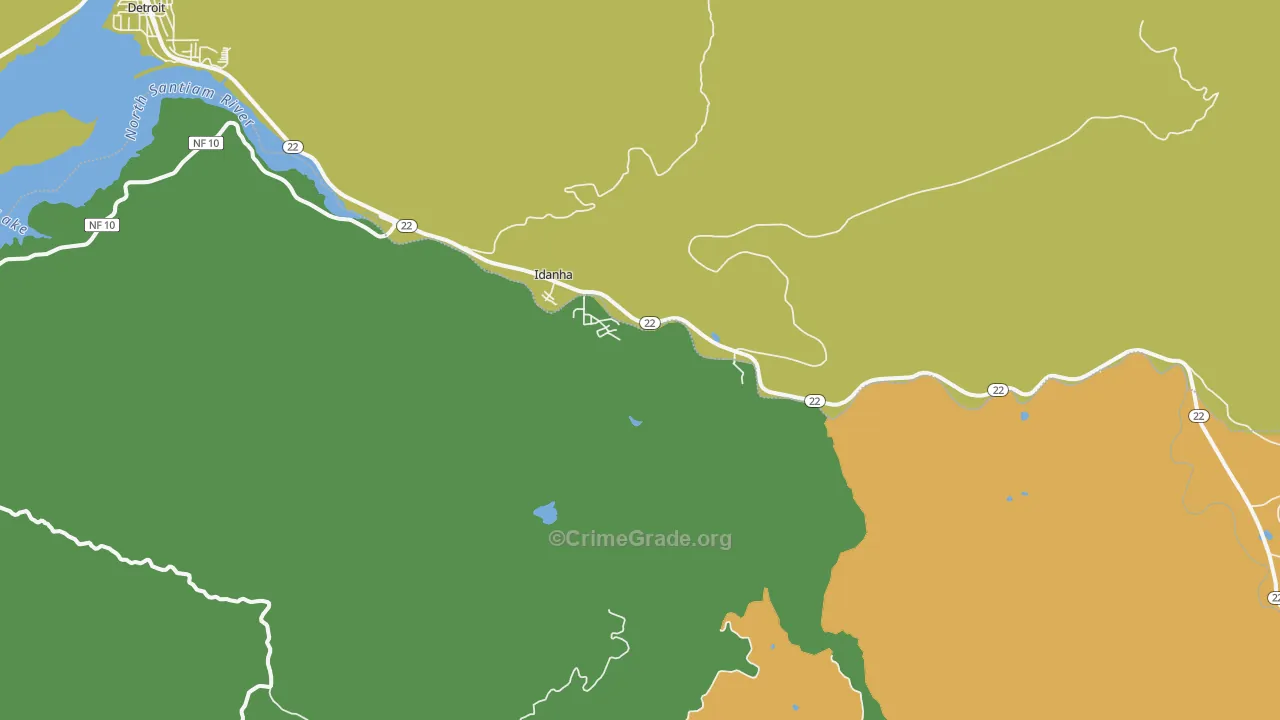Idanha, OR Map of Theft Rates